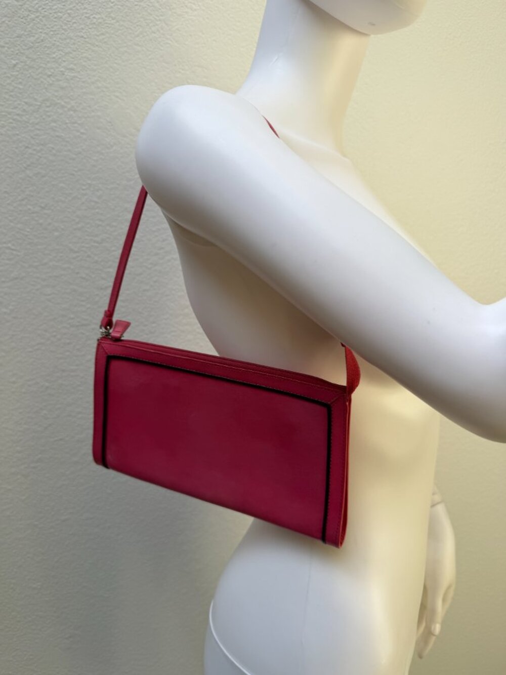 Tusk Pink Leather Convertible Shoulder Bag Clutch Burgundy Trim